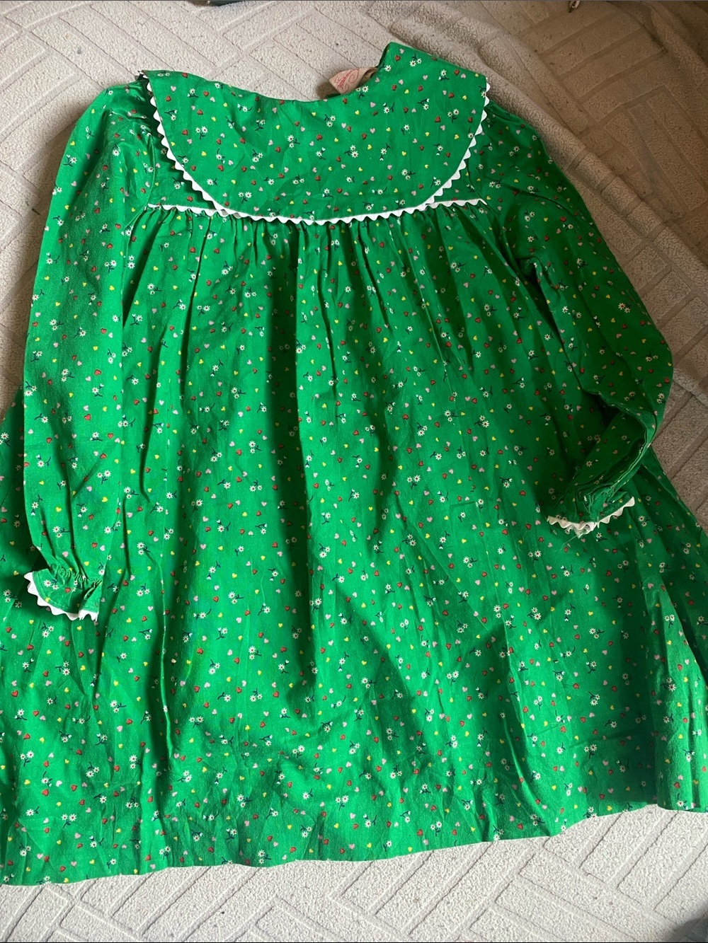 Vintage Ainsworth Girls' Green Floral Long-Sleeve Dress with Peter Pan Collar 4T